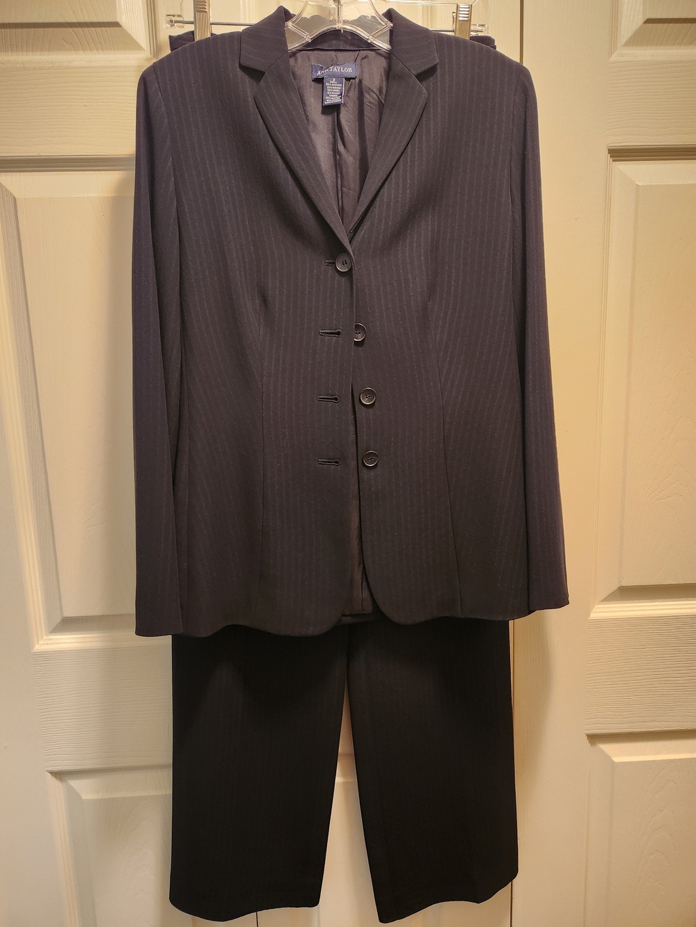 Ann Taylor Black Pinstripe Suit Jacket, Pants, And Skirt